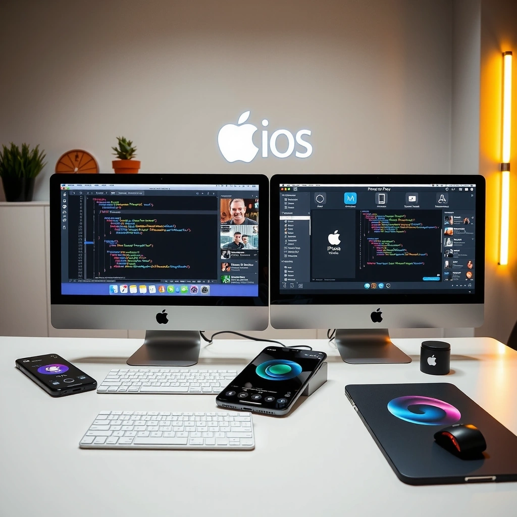 iOS game development process showing Swift coding and testing